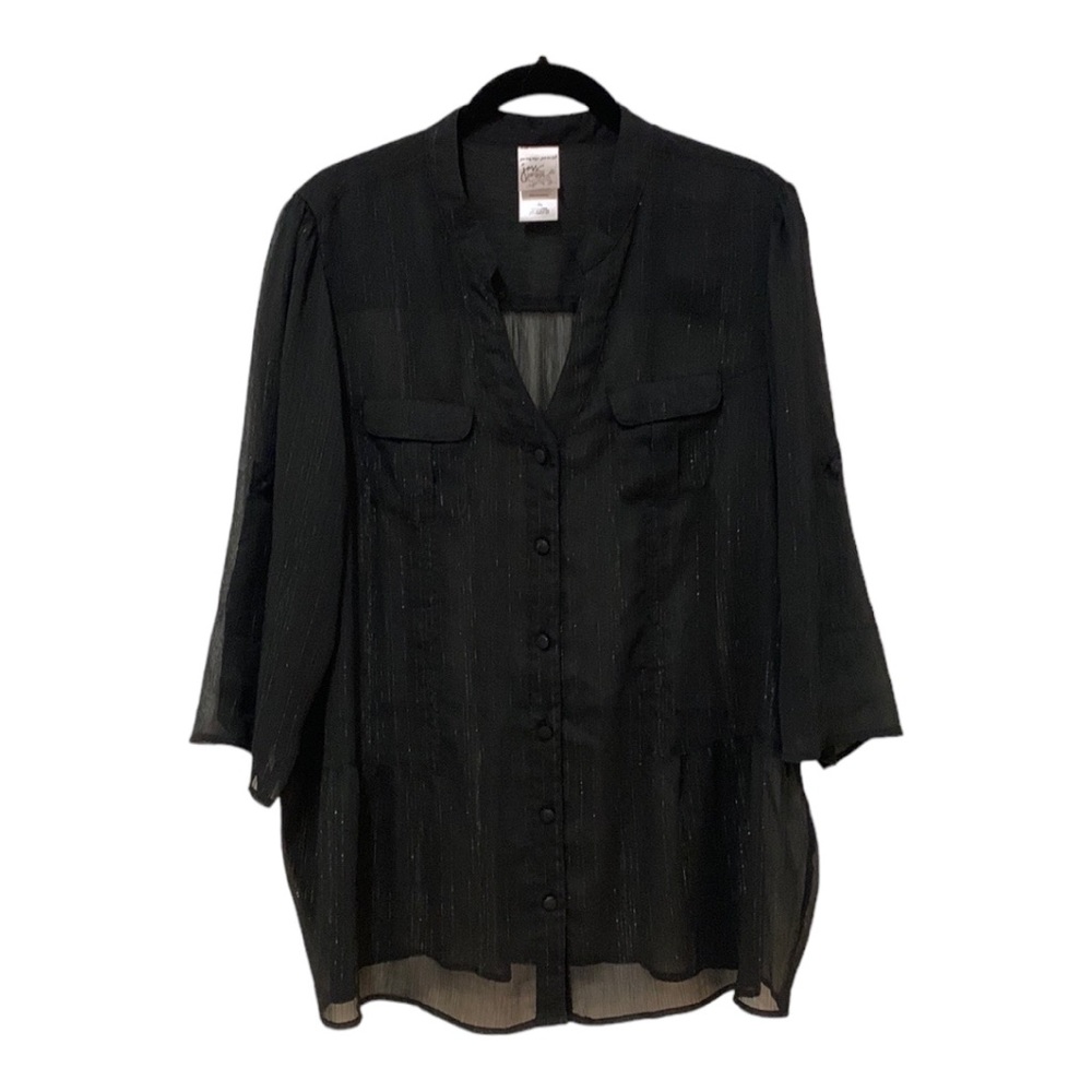 Just My Size Black W/ Silver Threads Tunic Blouse Sz 1X